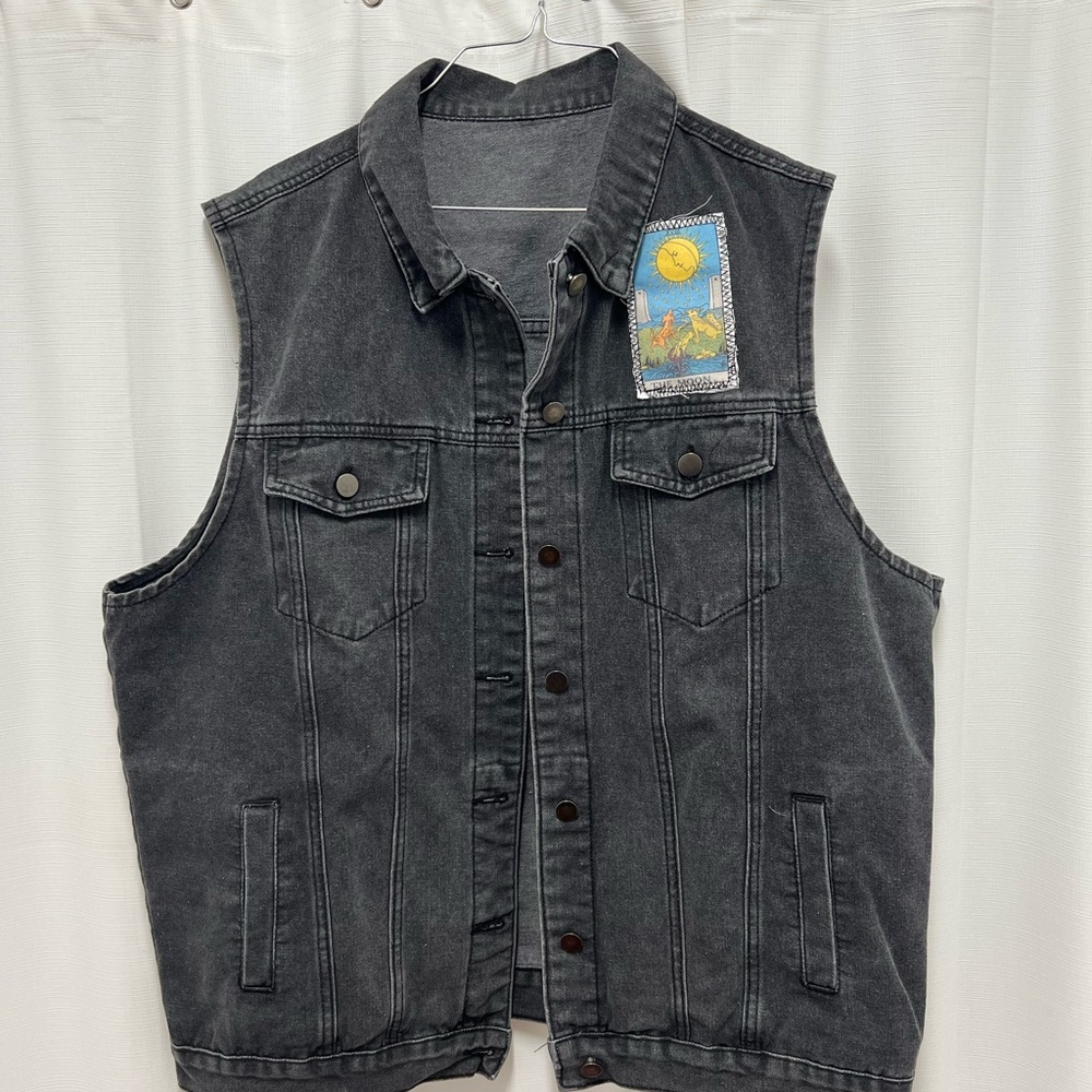 Gray Denim Vest with patchwork